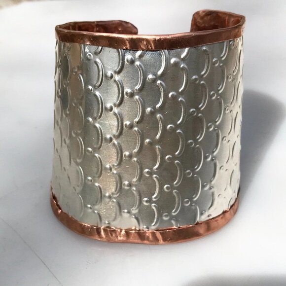 Gladiator Mermaid  Medieval Sterling Silver 925 Copper Cuff Wide Rustic Handmade - Picture 11 of 13